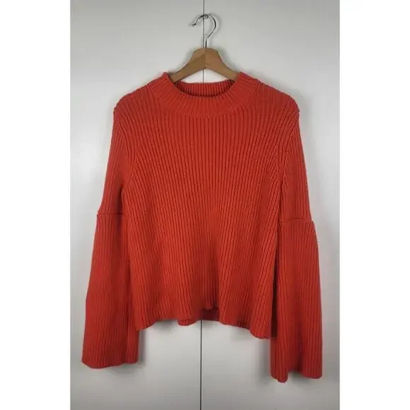 Boden Wool Alpaca Chunky Knit Bell Sleeve Pullover Mock Neck Leah Sweater | S - Picture 7 of 10